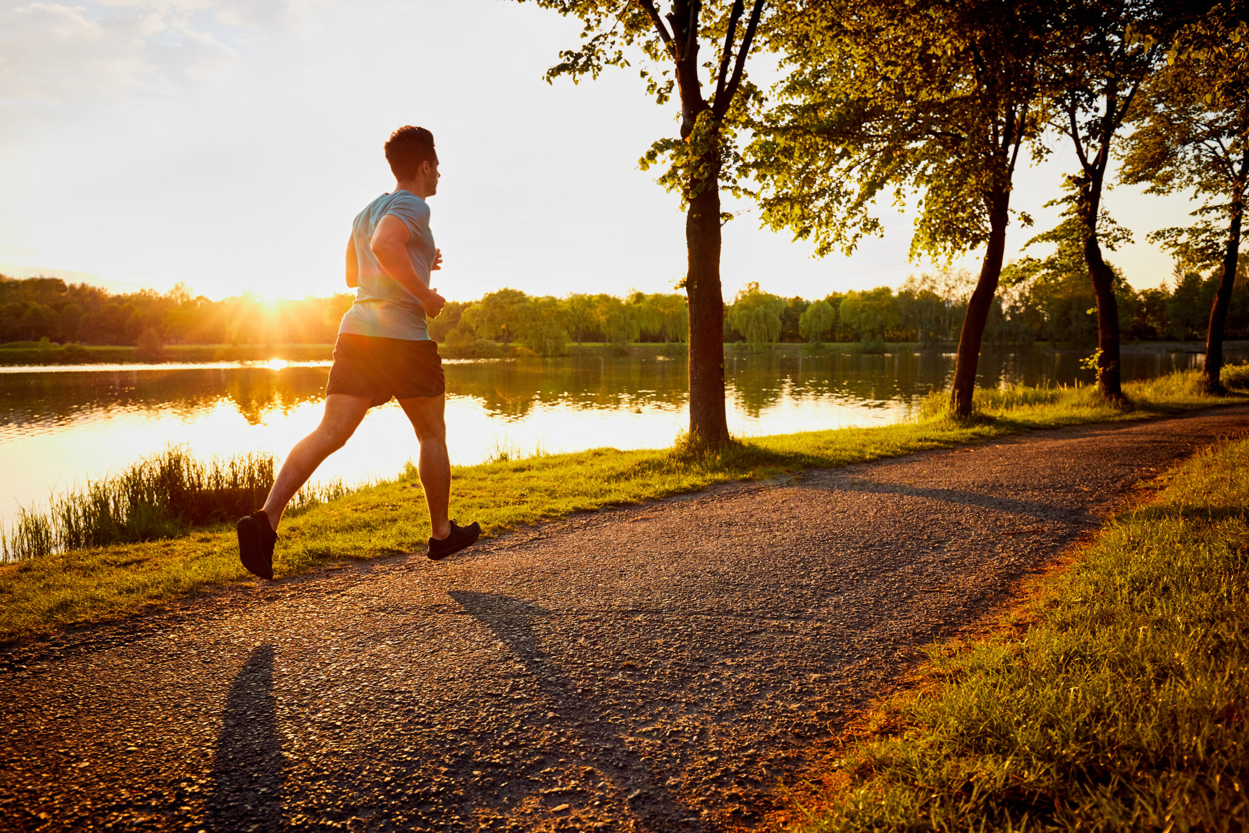 Fit man jogs on a trail
